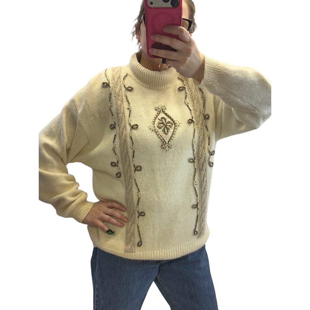 Vintage Santoria by Diffusion Sweater silk lambswool blend Cream Beaded nwt